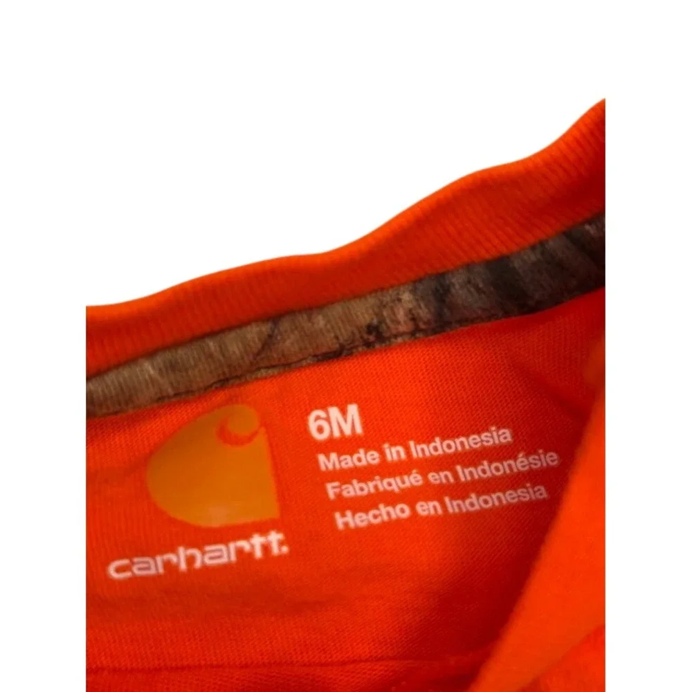Carhartt Hunt Club Infant Bodysuit Orange Mossy Oak Camo Layered Sleeves 6M